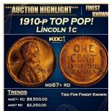 1910-p Lincoln Cent TOP POP! 1c ms67+ rd SEGS
