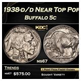 1938-d/d Buffalo Nickel Near Top Pop 5c ms67 SEGS
