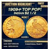 1909-p Gold Indian Quarter Eagle TOP POP! $2 1/2 m