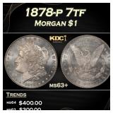 1878-p 7tf Morgan Dollar $1 Grades ms63+