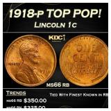 1918-p Lincoln Cent TOP POP! 1c ms66 rb SEGS