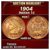 1904 Indian Cent . 1c ms66 rd SEGS