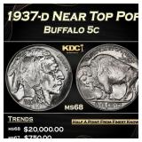 1937-d Buffalo Nickel Near Top Pop 5c ms68 SEGS