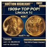 1909-p Lincoln Cent TOP POP! 1c ms67+ rd SEGS
