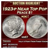 1923-p Peace Dollar Near Top Pop $1 ms67 SEGS