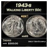 1943-s Walking Liberty Half Dollar 50c Grades ms65