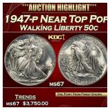 1947-p Walking Liberty Half Dollar Near Top Pop 50