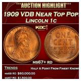 1909 VDB Lincoln Cent Near Top Pop! 1c ms67+ rd SE