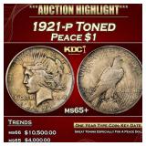 1921-p Peace Dollar Toned $1 ms65+ SEGS