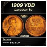 1909 VDB Lincoln Cent 1c Grades ms66 rd