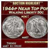 1944-p Walking Liberty Half Dollar Near Top Pop 50