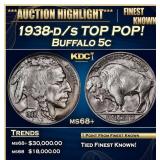 1938-d/s Buffalo Nickel TOP POP! 5c ms68+ SEGS