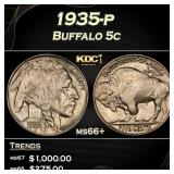 1935-p Buffalo Nickel 5c ms66+ SEGS