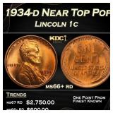 1934-d Lincoln Cent Near Top Pop 1c ms66+ rd SEGS