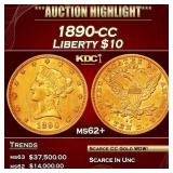 1890-cc Gold Liberty Eagle $10 ms62+ USCG