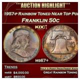 1957-p Franklin Half Dollar Rainbow Toned Near Top