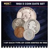 1950 5 Coin Date Set, 1 Of Each Type Of Coin Minte