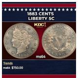 1883 CENTS Liberty Nickel 5c Grades ms64