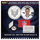 Tom Brady New England Patriots NFL 1oz Silver Eagl