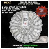 10x 1963 $5 Red Seal United States Note Heavily Ci