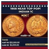 1908 Indian Cent Near Top Pop! 1c ms66+ rd SEGS