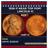 1926-p Lincoln Cent Near Top Pop! 1c ms67 rd SEGS