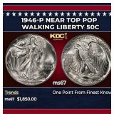 1946-p Walking Liberty Half Dollar Near Top Pop 50