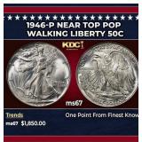 1946-p Walking Liberty Half Dollar Near Top Pop 50