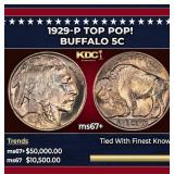 1929-p Buffalo Nickel TOP POP! 5c ms67+ SEGS