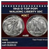 1945-d Walking Liberty Half Dollar TOP POP! 50c ms
