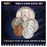 1962 5 Coin Date Set, 1 Of Each Type Of Coin Minte