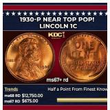1930-p Lincoln Cent Near Top Pop! 1c ms67+ rd SEGS
