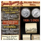 SEARS Peace Silver Dollar $1 Roll 10 Coins Circula