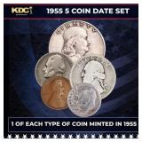 1955 5 Coin Date Set, 1 Of Each Type Of Coin Minte