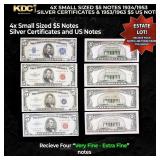 4x Small Sized $5 Notes 1934/1953 Silver Certifica