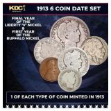 1913 5 Coin Date Set, 1 Of Each Type Of Coin Minte