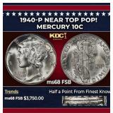 1940-p Mercury Dime Near Top Pop! 10c ms68 FSB SEG