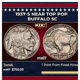 1937-s Buffalo Nickel Near Top Pop 5c ms67 SEGS