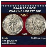 1944-p Walking Liberty Half Dollar TOP POP! 50c ms