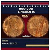1909 VDB Lincoln Cent 1c Grades ms66 rd