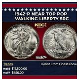 1942-p Walking Liberty Half Dollar Near Top Pop 50