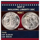 1937-p Walking Liberty Half Dollar 50c ms66+ SEGS