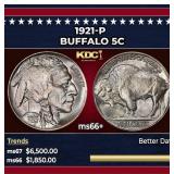 1921-p Buffalo Nickel 5c ms66+ SEGS