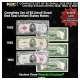 Complete Set of $5 Small Size Red Seal United Stat