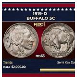 1919-d Buffalo Nickel 5c ms63 USCG