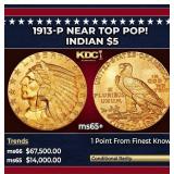 1913-p Gold Indian Half Eagle Near Top Pop! $5 ms6