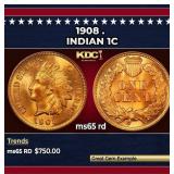1908 Indian Cent . 1c Grades ms65 rd