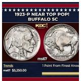 1923-p Buffalo Nickel Near Top Pop! 5c ms67 SEGS