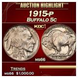 1915-p Buffalo Nickel 5c ms66 SEGS