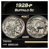 1928-p Buffalo Nickel 5c Grades ms66
